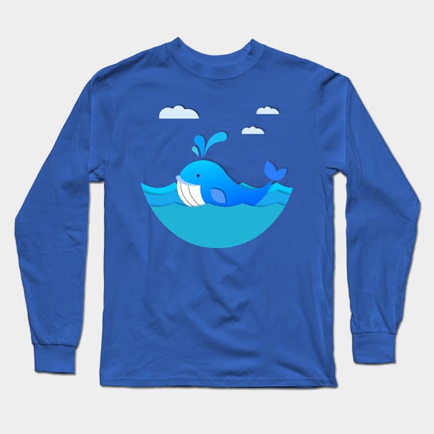 Adorable Blue Whale Long Sleeve T-Shirt by AlondraHanley